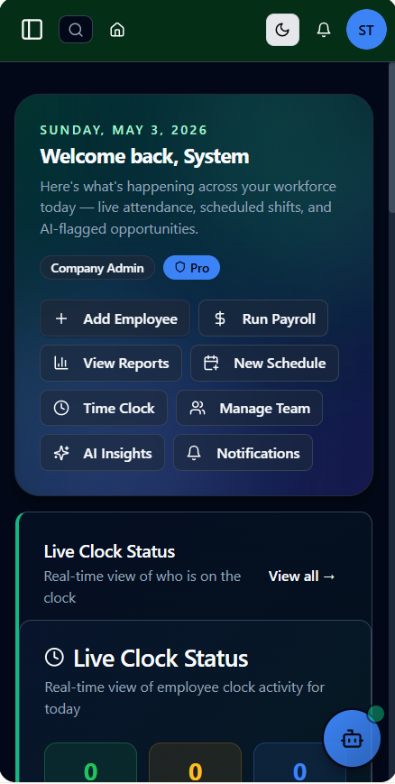 SmartClock Systems mobile dashboard